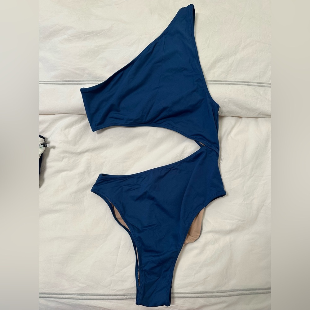 J. Crew Blue One-Shoulder Swim One Piece